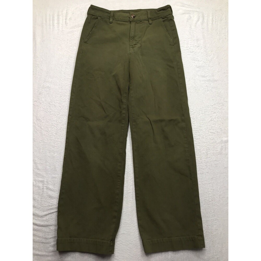 AMERICAN GIANT Wide Leg Jeans Women 4 (30x30) Olive Canvas Stretch USA Made